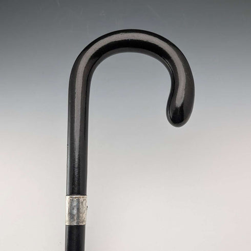 1924 British Antique Black Handle Bent Handle with Sterling Silver Decoration, 91cm, J Howell & Co.