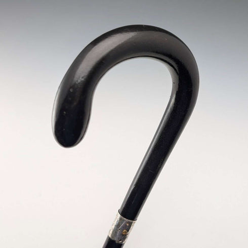1924 British Antique Black Handle Bent Handle with Sterling Silver Decoration, 91cm, J Howell & Co.
