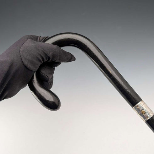 1924 British Antique Black Handle Bent Handle with Sterling Silver Decoration, 91cm, J Howell & Co.