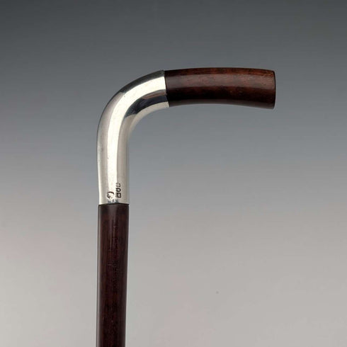 1900年頃 英国アンティーク 茶軸 L字ハンドル 純銀装飾 ステッキ 杖 92cm Julius Klinkhardt