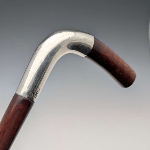 1900年頃 英国アンティーク 茶軸 L字ハンドル 純銀装飾 ステッキ 杖 92cm Julius Klinkhardt