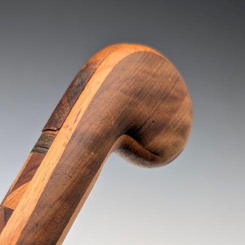 20世紀前半 ブラウン&タン 寄木ロンデルハンドル ステッキ 杖 89cm