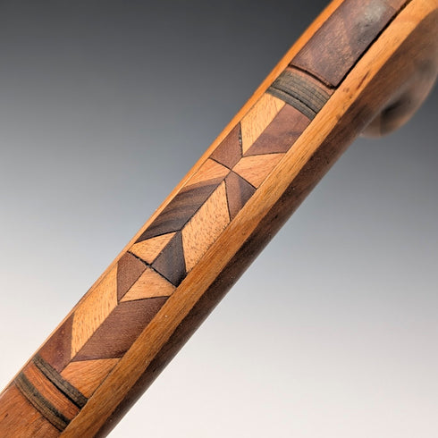 20世紀前半 ブラウン&タン 寄木ロンデルハンドル ステッキ 杖 89cm