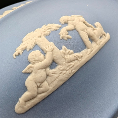 英国ヴィンテージ ウェッジウッド ジャスパーウェア製 ボックストリオ ペールブルー