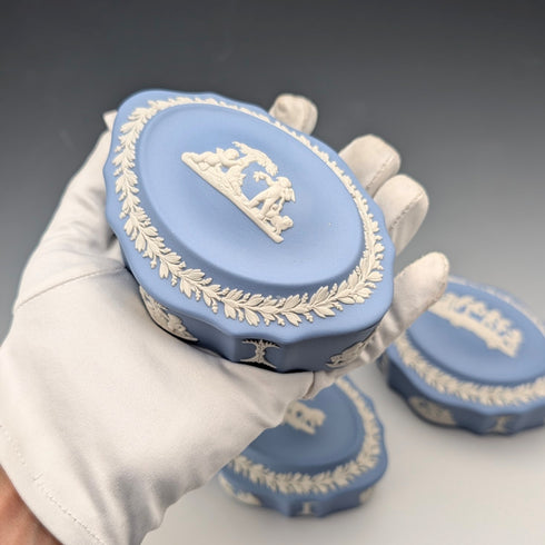 英国ヴィンテージ ウェッジウッド ジャスパーウェア製 ボックストリオ ペールブルー