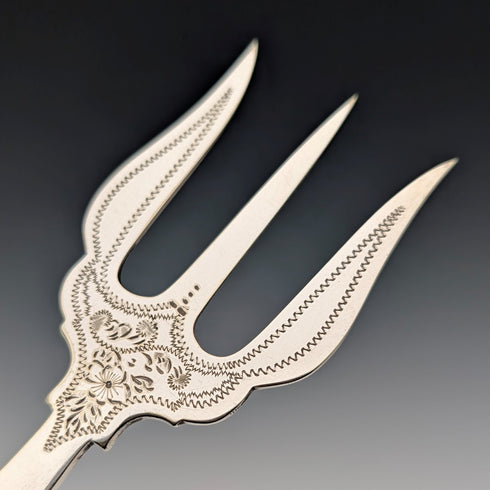 1907年英國威廉耶茨設計的古董純銀柄麵包叉