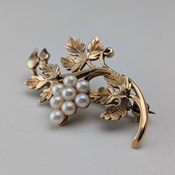 アンティーク 9ctゴールド&パール グレープブローチ ケース入