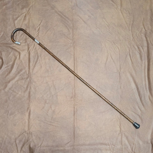 1910年 英国アンティーク ブラウンシャフト 曲がりハンドル 純銀装飾 軽量ステッキ 杖 90cm