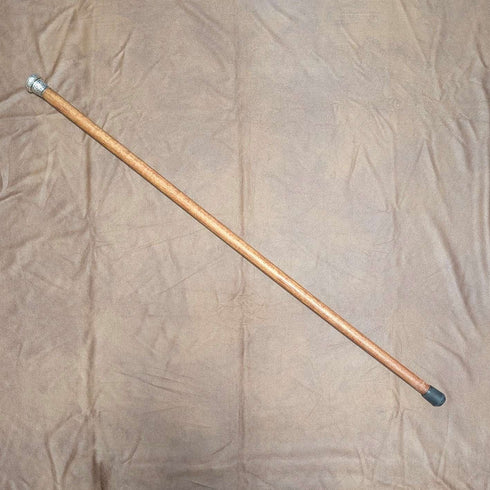 1909年 英国アンティーク ブラウンシャフト 彫刻純銀製 ロンデルハンドル ステッキ 杖 88cm