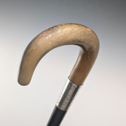 1927年 英国アンティーク ブラックシャフト ホーンハンドル 純銀装飾 ステッキ 84cm