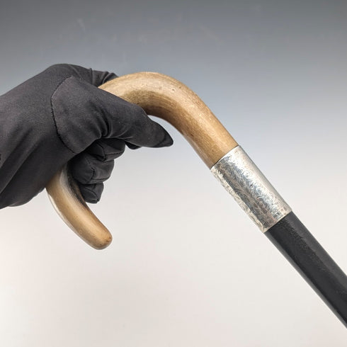 1927年 英国アンティーク ブラックシャフト ホーンハンドル 純銀装飾 ステッキ 84cm