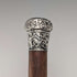1909年 英国アンティーク ブラウンシャフト 彫刻純銀製 ロンデルハンドル ステッキ 杖 88cm