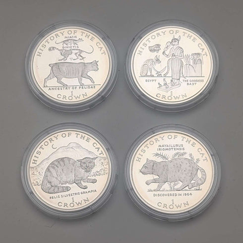 英国マン島 クラウン銀貨 猫の歴史シリーズ:4枚セット PobjoyMint ケース・説明書付