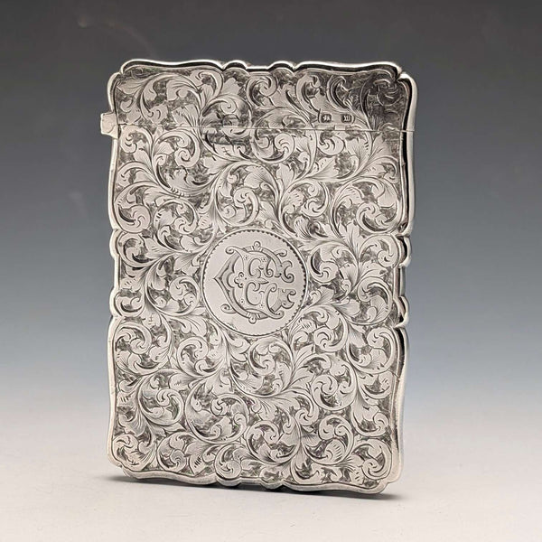 1896年 英国アンティーク スクロール装飾 純銀製カードケース 55g Frederick Marson