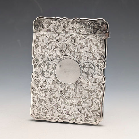 1896 British Antique Scroll-Decorated Sterling Silver Card Case, 55g, Frederick Marson