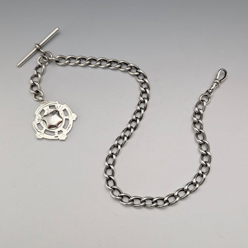 約1905年英國古董純銀阿爾伯特鏈,重54克,配純銀獎章吊墜