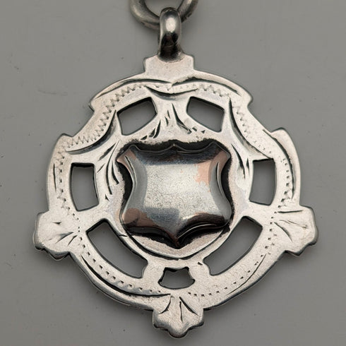 約1905年英國古董純銀阿爾伯特鏈,重54克,配純銀獎章吊墜