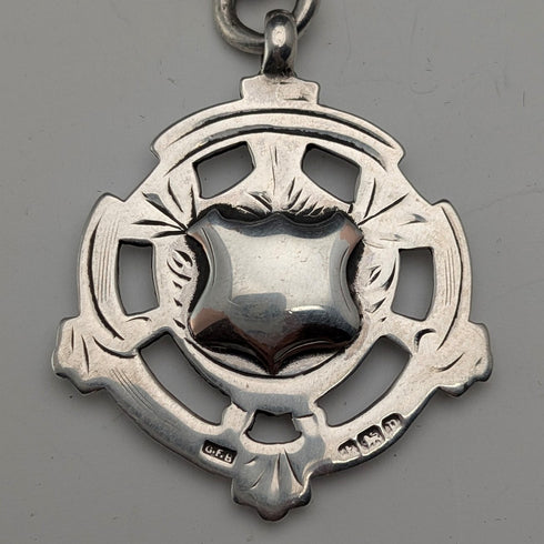 約1905年英國古董純銀阿爾伯特鏈,重54克,配純銀獎章吊墜