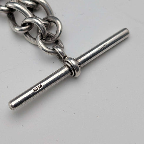 Circa 1905 British Vintage Sterling Silver Albert Chain, 54g, Sterling Silver Medal Fob