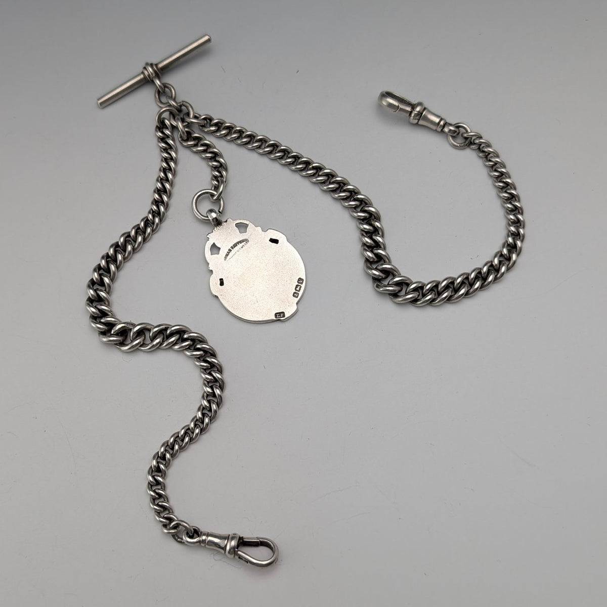 1920年 英国アンティーク 純銀製 ダブルアルバートチェーン 49g 純銀