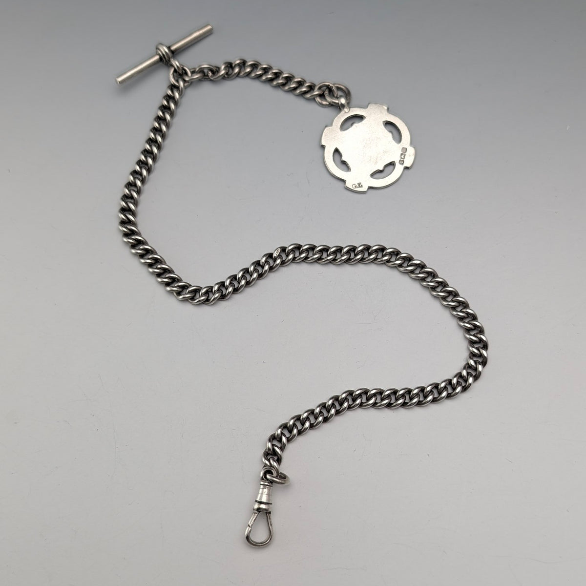 1930年頃 英国ヴィンテージ 純銀製アルバートチェーン 38g 純銀