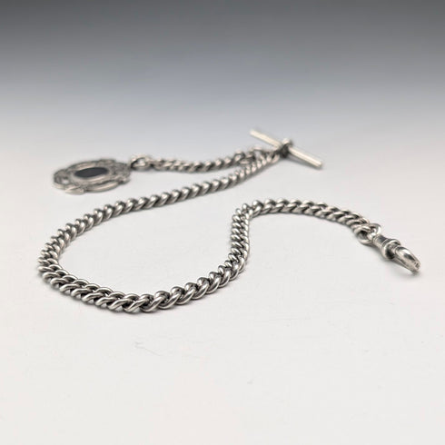 1930年頃 英国ヴィンテージ 純銀製アルバートチェーン 38g 純銀メダルフォブ