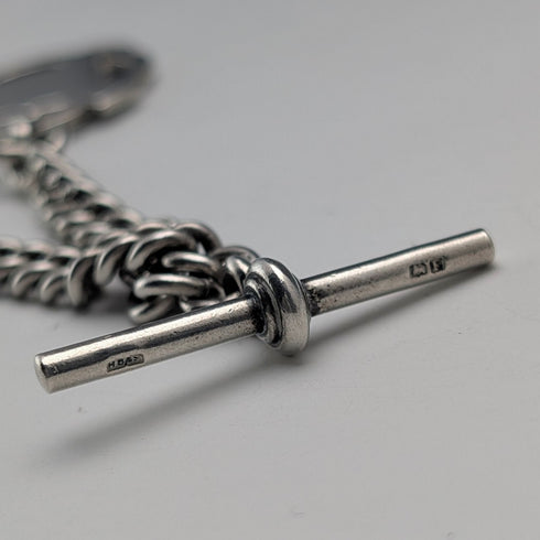 1930年頃 英国ヴィンテージ 純銀製アルバートチェーン 38g 純銀メダルフォブ