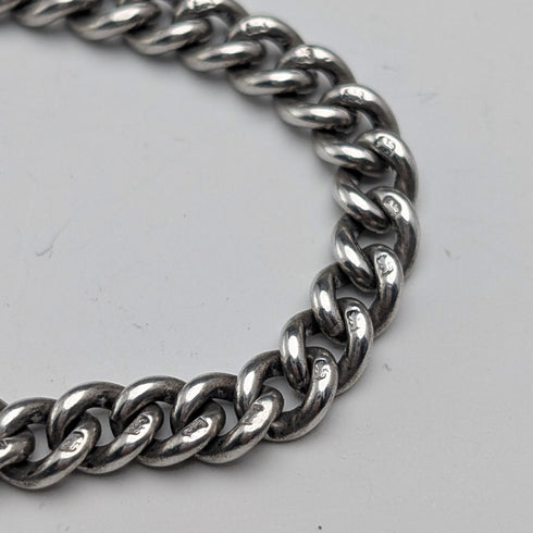 1930年頃 英国ヴィンテージ 純銀製アルバートチェーン 38g 純銀メダルフォブ