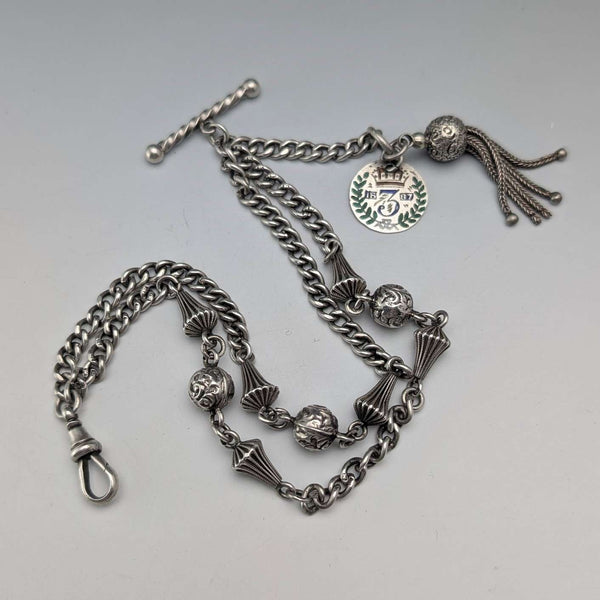 約1897年英國古董純銀阿爾貝蒂娜藏品,重25克,純銀流蘇吊墜