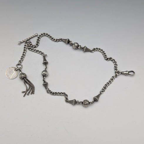 1897年頃 英国アンティーク 純銀製アルバーティナ 25g 純銀タッセルフォブ