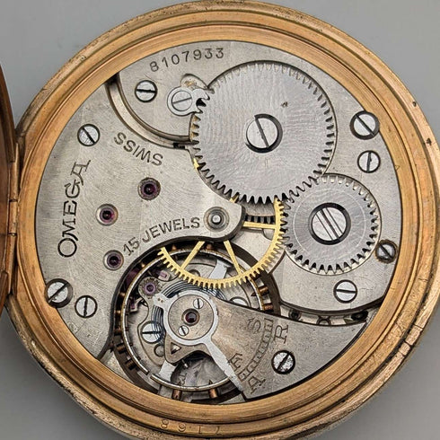 1935年頃 ヴィンテージ オメガ 懐中時計 金張りオープンフェース デニソンケース 動作良好
