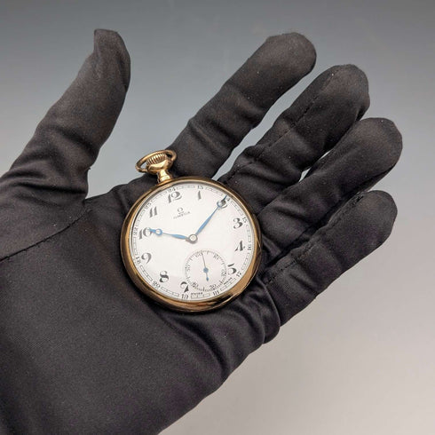 1935年頃 ヴィンテージ オメガ 懐中時計 金張りオープンフェース デニソンケース 動作良好