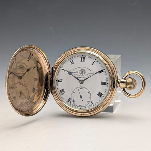 1910年代英國古董羅素懷錶,鍍金獵錶式錶殼,走時良好