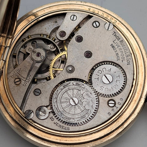 1910年代英國古董羅素懷錶,鍍金獵錶式錶殼,走時良好