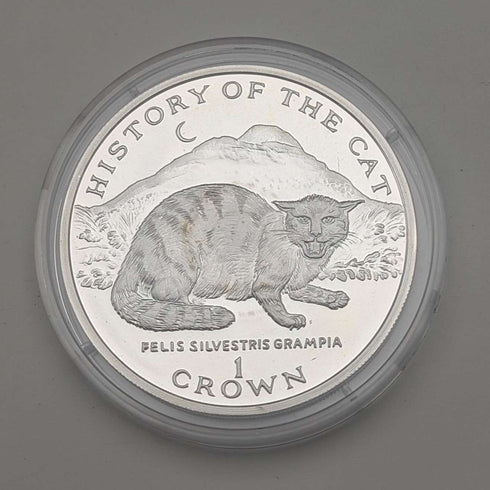英国マン島 クラウン銀貨 「猫の歴史:ヨーロッパヤマネコ」PobjoyMint ケース・説明書付