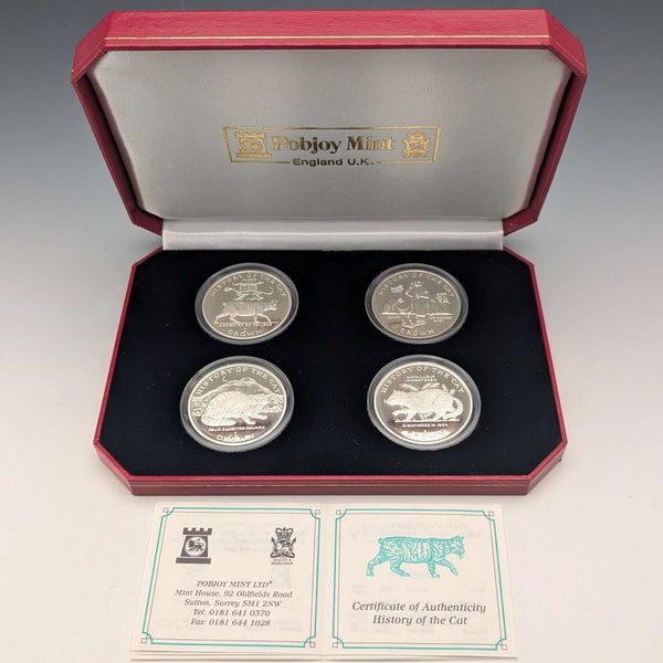 英国マン島 クラウン銀貨 猫の歴史シリーズ:4枚セット PobjoyMint ケース・説明書付