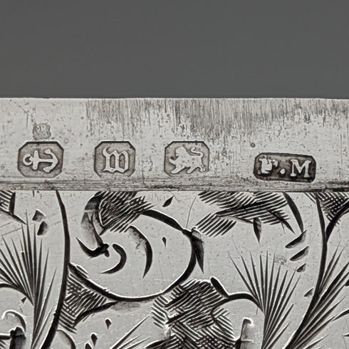 1896 British Antique Scroll-Decorated Sterling Silver Card Case, 55g, Frederick Marson