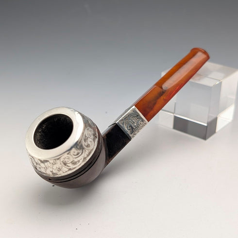 1894年 英国アンティーク 純銀装飾 エステートパイプ ケース入り