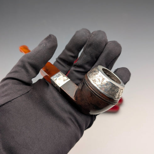 1894年 英国アンティーク 純銀装飾 エステートパイプ ケース入り