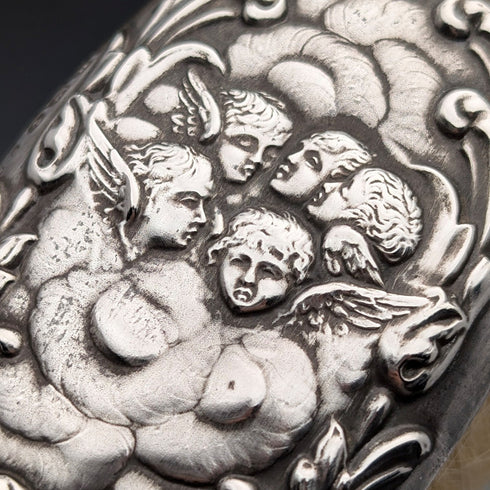 1909年英國Levi & Salaman出品的古董純銀裝飾手柄梳妝刷套裝