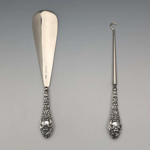 1903 British Antique Sterling Silver Shoehorn with Button Hook, WJ Myatt & Co.