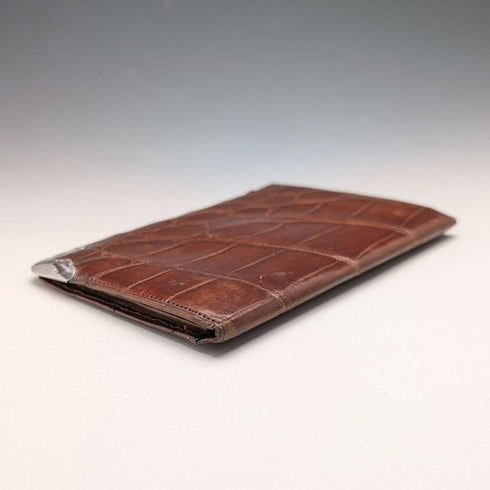 1908 British Antique Sterling Silver Brown Leather Bifold Wallet by Charles Penny Brown