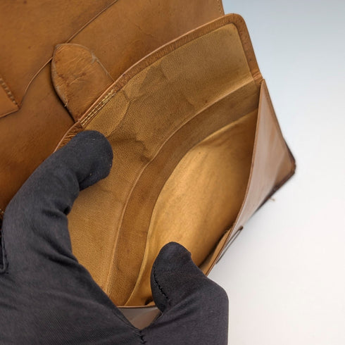 1908 British Antique Sterling Silver Brown Leather Bifold Wallet by Charles Penny Brown