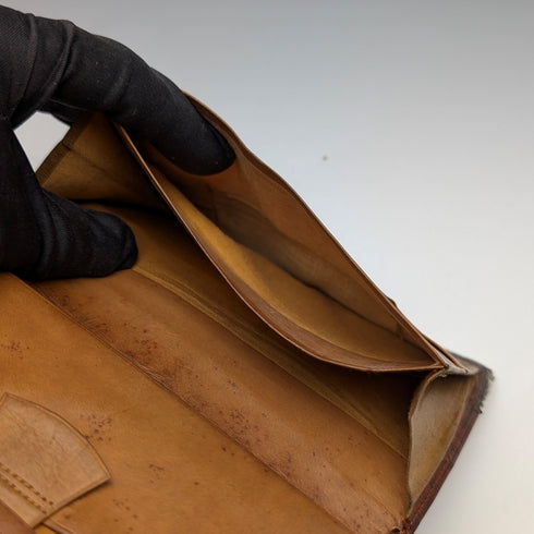 1908 British Antique Sterling Silver Brown Leather Bifold Wallet by Charles Penny Brown