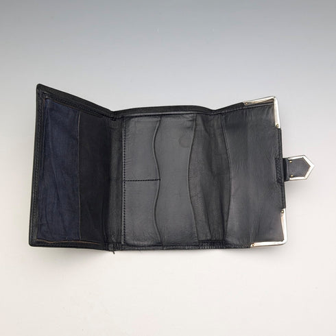 1933 British Vintage Sterling Silver Tri-fold Wallet in Black Leather by B&T