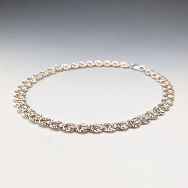 British Vintage Sterling Silver Byzantine Flower Chain Necklace, 42cm, 46g