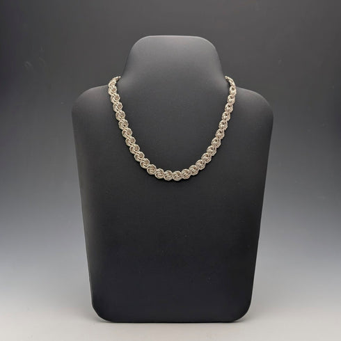 英国ヴィンテージ 純銀製 ビザンチンフラワーチェーン ネックレス 42cm 46g