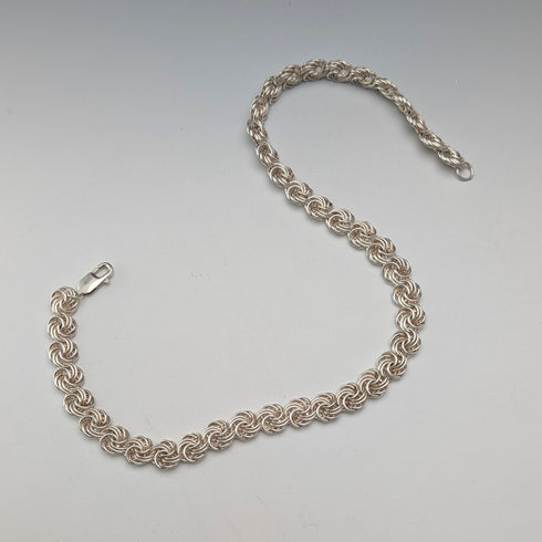 英国ヴィンテージ 純銀製 ビザンチンフラワーチェーン ネックレス 42cm 46g