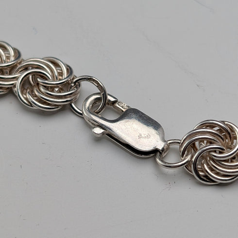 英国ヴィンテージ 純銀製 ビザンチンフラワーチェーン ネックレス 42cm 46g