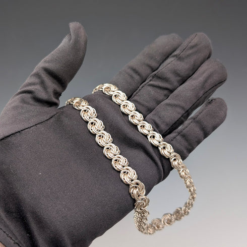 英国ヴィンテージ 純銀製 ビザンチンフラワーチェーン ネックレス 42cm 46g